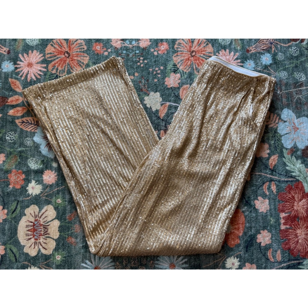 Boston Proper Gold Sequin‎ Wide Leg Pants Womens Large Shimmer Party Holiday
